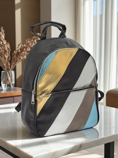 Royalfashion Rucsac de damă din piele ecologică cu dungi Metallic Stripes