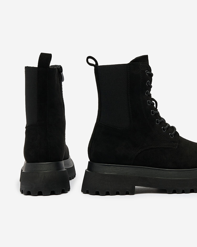 Royalfashion Cizme bagger de damă din piele de căprioară ecologică neagră Sizolda