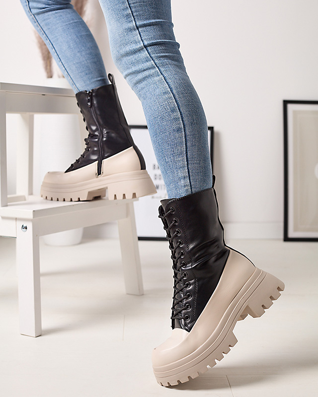 Cizme înalte de damă negre și bej Susker - Încălțăminte