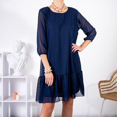 Rochie de damă bleumarin cu volane PLUS SIZE - Îmbrăcăminte