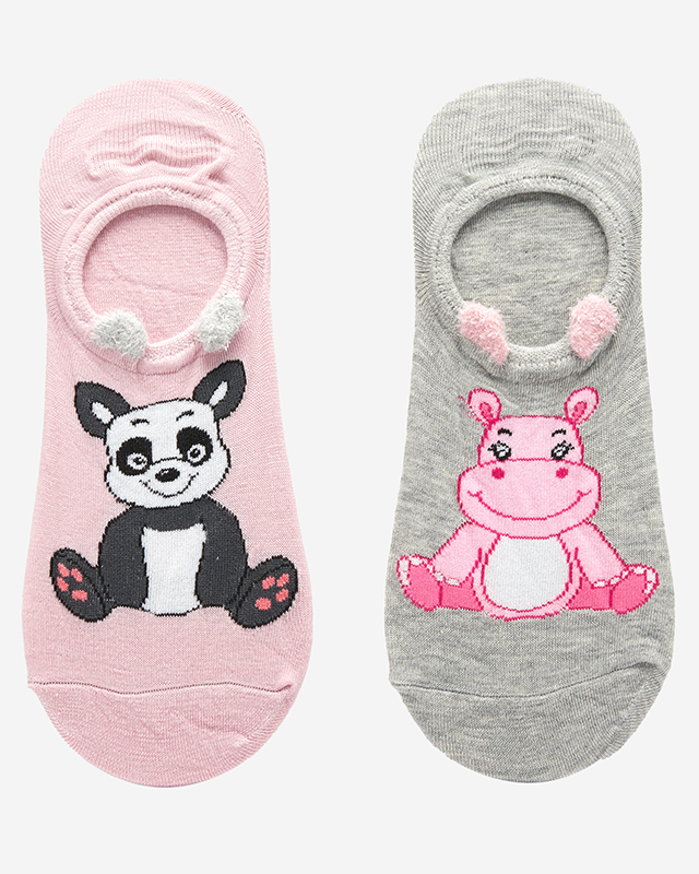 Șosete damă gri și roz cu imprimeu animal 2 / pachet - Lenjerie intimă