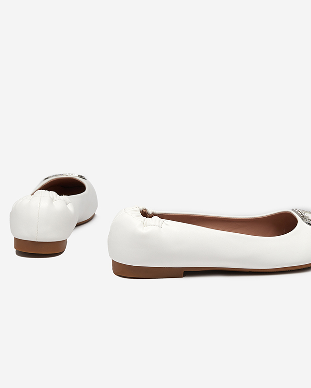 OUTLET Mocasini de dama albi cu zirconiu cubic Gievori - Incaltaminte