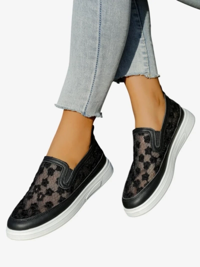 Royalfashion Mocasini cu plasă pentru femei cu flori Emzos