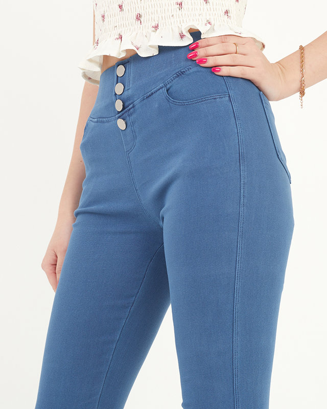 Treggings dama cobalt cu nasturi decorativi - Imbracaminte