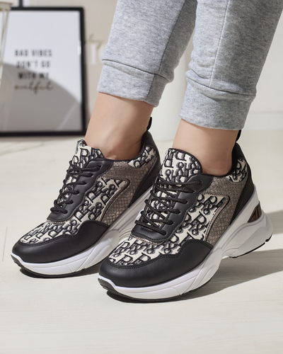 Tenisi negri de damă cu imprimeu și pană Suwill ascunsă - Încălțăminte