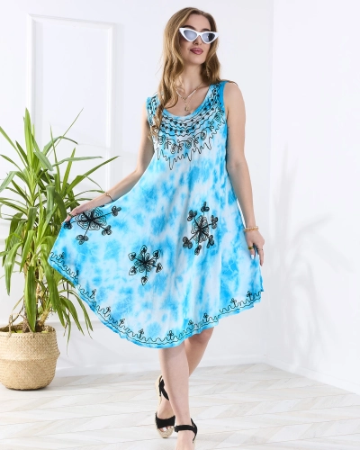 Cuvertură de pat de tip rochie de plajă pentru femei, de culoare albastră, cu imprimeu - Îmbrăcăminte