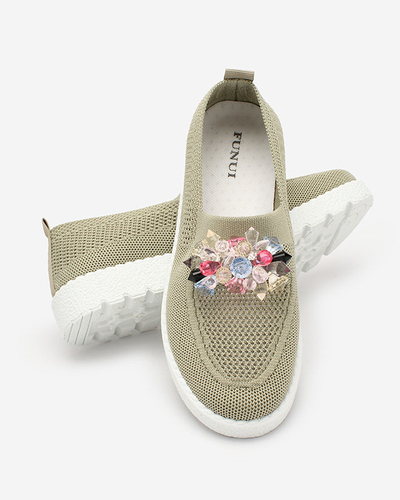 Royalfashion Mocasini din stofă kaki pentru femei cu cristale Fezens