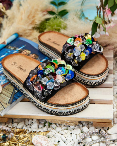 Royalfashion Șlapi de damă Loassa cu pietre prețioase