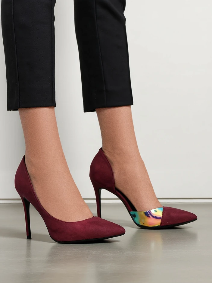 Royalfashion Pantofi cu toc pentru femei cu fundiță și inserție holografică Dremtru