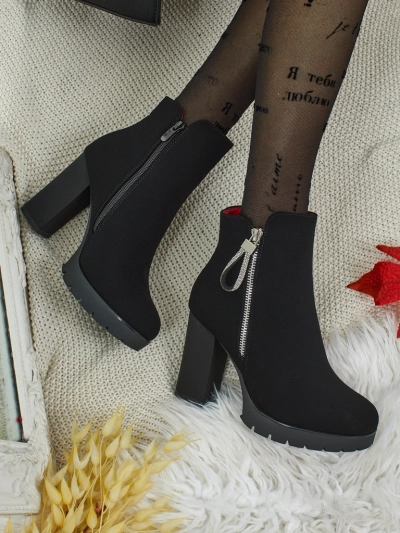 Botine de damă din piele ecologică cu toc gros Marellin