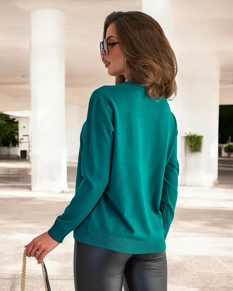 Royalfashion Pulover turcoaz pentru femei cu decolteu serape