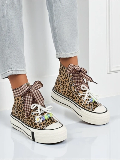 Adidași de damă Leonora Leo maro cu platformă – stil italian, material textil