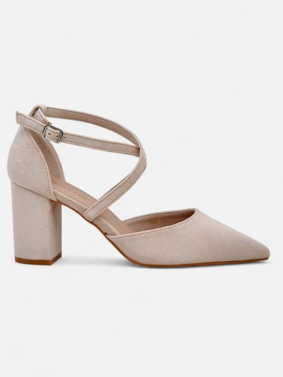 Royalfashion pantofi cu toc bloc din piele întoarsă ecologică pentru femei, cu barete Kanastru
