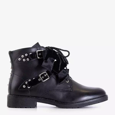 OUTLET Genti negre cu jeturi și arcuri din velur Caterina - Încălțăminte