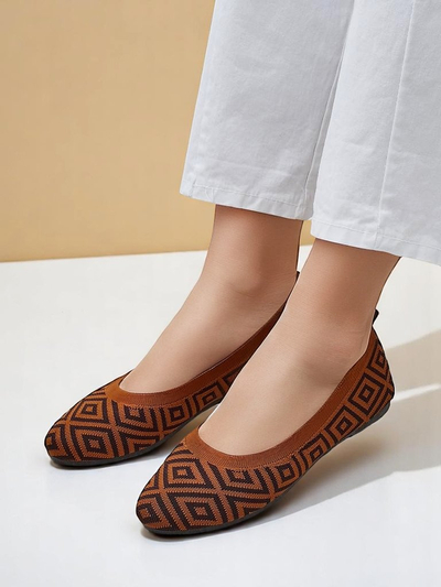 Pantofi balerini de damă Royalfashion din material textil cu imprimeu geometric Metric