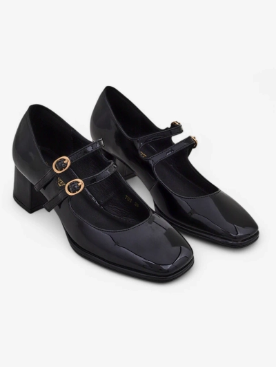 Pantofi pump lăcuiți pentru femei pe toc bloc cu curele Weyy