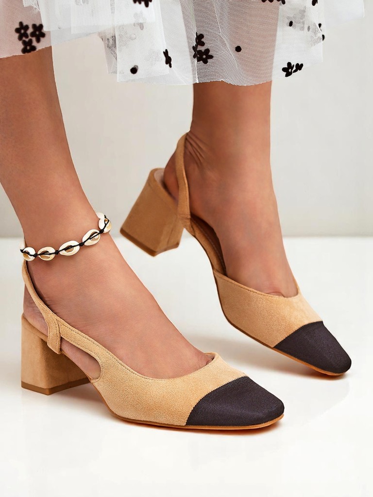 Royalfashion Damskie czółenka na niskim obcasie z ozdobnym noskiem Eleganzo