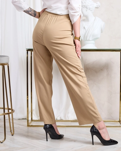 Royalfashion Pantaloni largi din stofă pentru femei, maro deschis