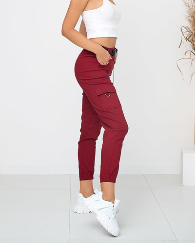 Pantaloni cargo izolați Bordeaux cu buzunare - Îmbrăcăminte
