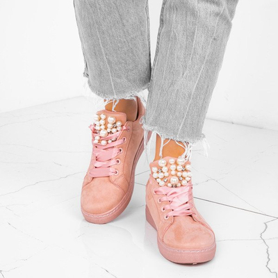 Różowe tenisówki z perełkami i cyrkoniami Cecilyn - Obuwie