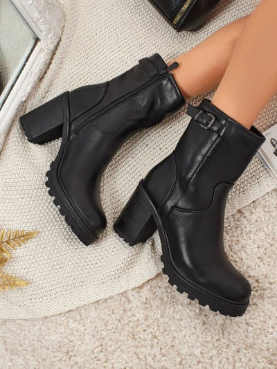 Botine de damă din piele ecologică cu toc gros Sylvarra