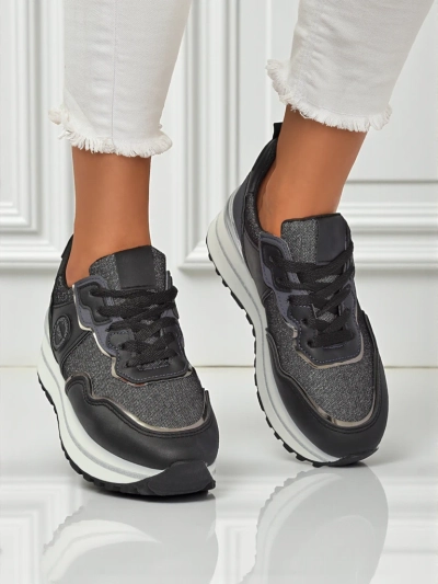 Callista Nero women's platform sneakers 4cm, ecological leather