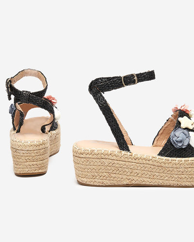 Sandale de damă negre a'la espadrile cu partea superioară decorativă Soramis - Încălțăminte