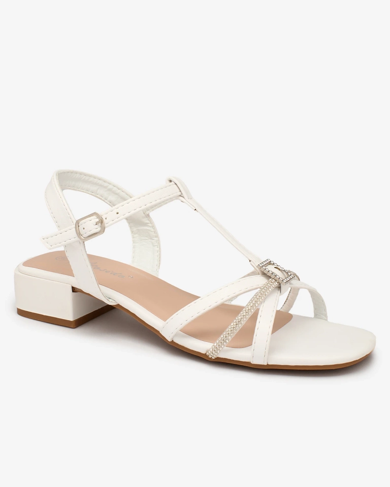 Royalfashion Sandale albe cu toc mic de damă cu zirconiu Luietta