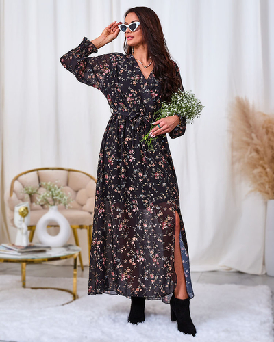 Royalfashion Rochie midi din plasă neagră și roz cu imprimeu