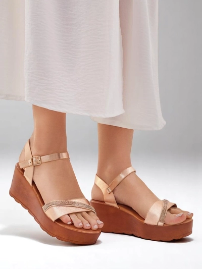 Sandale cu wedge Royalfashion pentru femei, cu strassuri și sclipici Aurora Glow