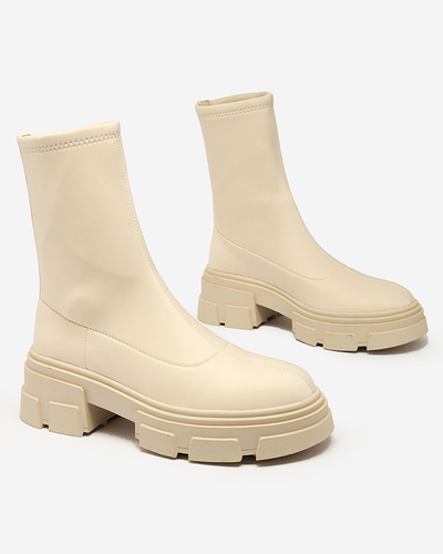 Royalfashion Cizme eco-suede pentru femei, bej Classy Girl