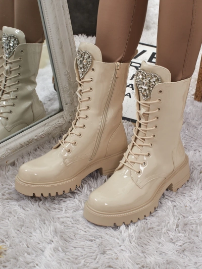 Botine Dama Flora Bej Strălucitoare Elegante de Toamnă