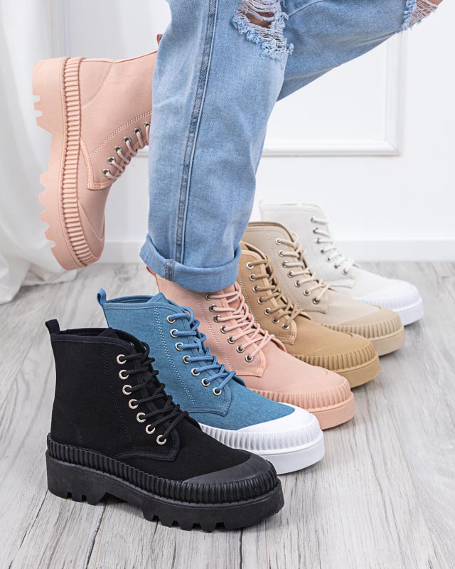 Botine dama cu toc plat Roulle albastre - pantofi