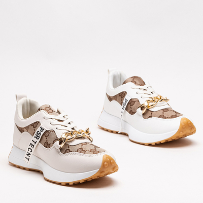 Adidași de damă albi și maro deschis cu imprimeu Philly- Footwear