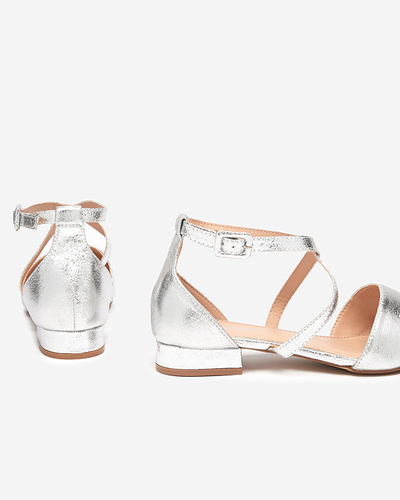 OUTLET Balerini de dama argintii cu toc plat Osies- Pantofi