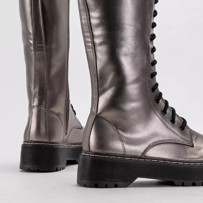 OUTLET Cizme dama grafit cu cravate Darikos - Incaltaminte