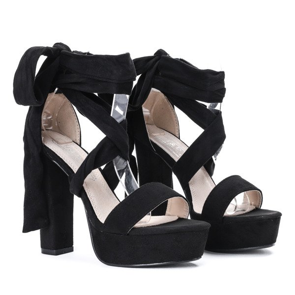 Czarne sandały wiązane na wysokim słupku Molier - Obuwie