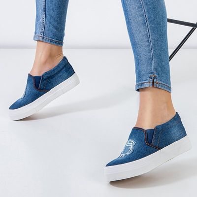 Adidași de dama de culoare albastru marină pe platforma Boatik - Încălțăminte