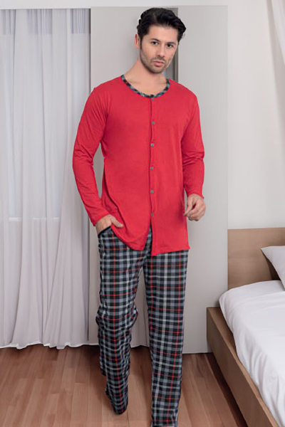 Pijama bărbați din bumbac în carouri Royalfashion