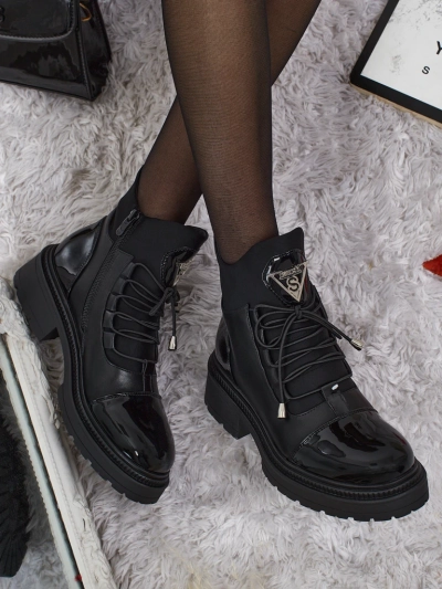 Botine de damă Elisse din piele ecologică cu șireturi