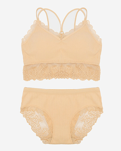 Set lenjerie intima dama cu dantela bej - Lenjerie intima