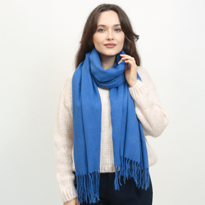 Eșarfă caldă mare cobalt cu ciucuri - Accesorii