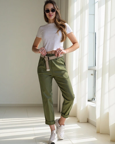 Pantaloni drepți din viscoză pentru femei Royalfashion cu brâu