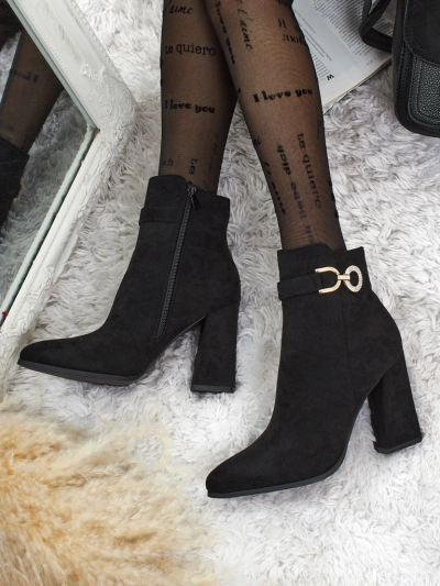 Botine damă eco piele întoarsă cu toc gros Victi