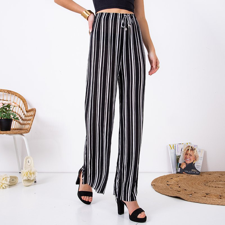 Pantaloni lungi negri din țesătură pentru femei - Îmbrăcăminte