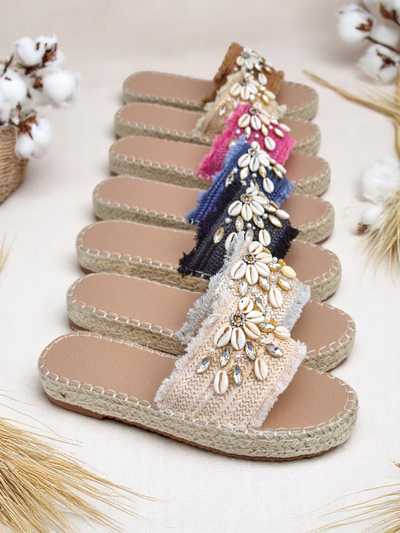 Sandały damskie Royalfashion Helena Decor czarne espadryle z muszelkami