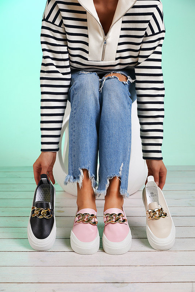 OUTLET Pantofi slip-on de dama bej cu talpa mai groasa cu decor Senula - Incaltaminte