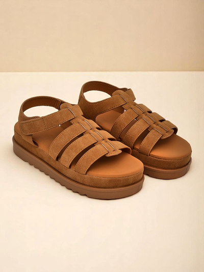 Sandały damskie Callista Camel pe platforma Royalfashion skura ekologiczna