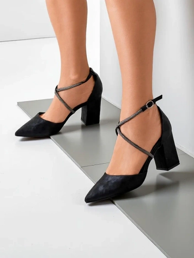 Pantofi cu toc din ecosuede Royalfashion pentru femei cu bretele Eurole