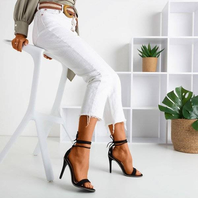 OUTLET Sandale negre legate pe toc mai înalt Taya - Pantofi